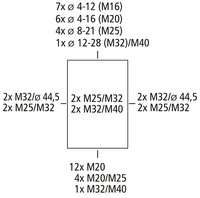 Розподільчий щит AK 24, 24 модулі з PE/N-клемою, мембранними вводами, ІР65, негорючий самозатухає