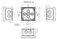 Розподільча коробка <ul><li>92х92х60 мм;</li><li>IP66/IP67/IP69, IK09</li><li>входи: вибивні M16/M20, (1 на днищі, 7 боків) ; </li><li>5 самозажимних 5-полюсних клем Wago 2273-205, переріз на полюс: 0,5-2,5 мм² (Cu/Al), U i =1000 В</li><li>чорний</li></ul